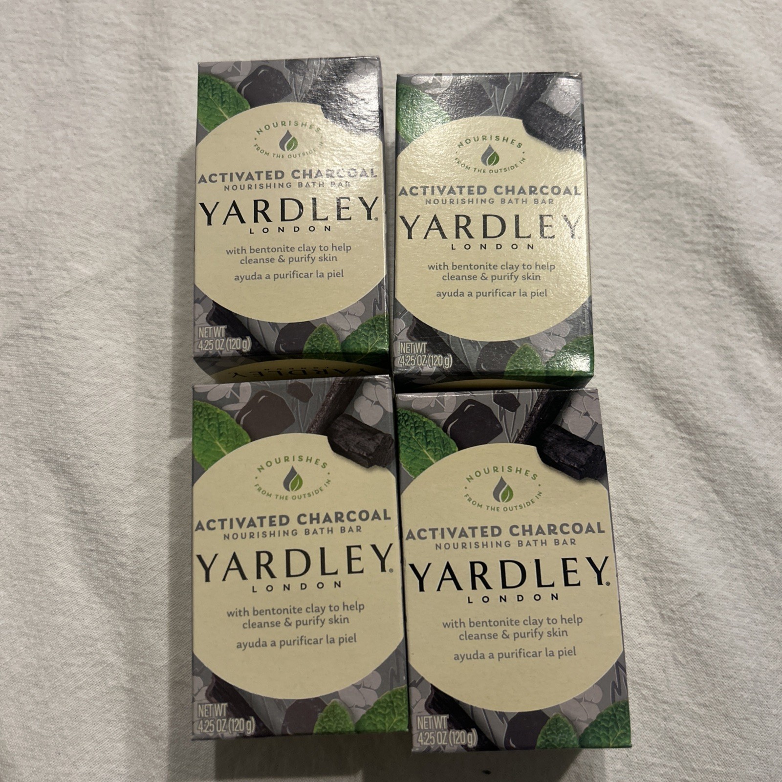 Lot of 4 Yardley London Activated Charcoal Bars Soap 4.25 oz w/ Bentonite Clay