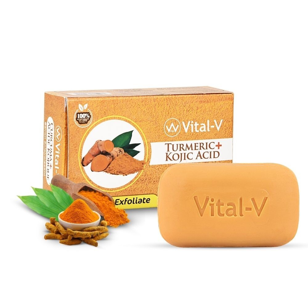 VITAL V Kojic &Turmeric Soap Bar (100g bar) 2- Packs For Face & Body – Natural