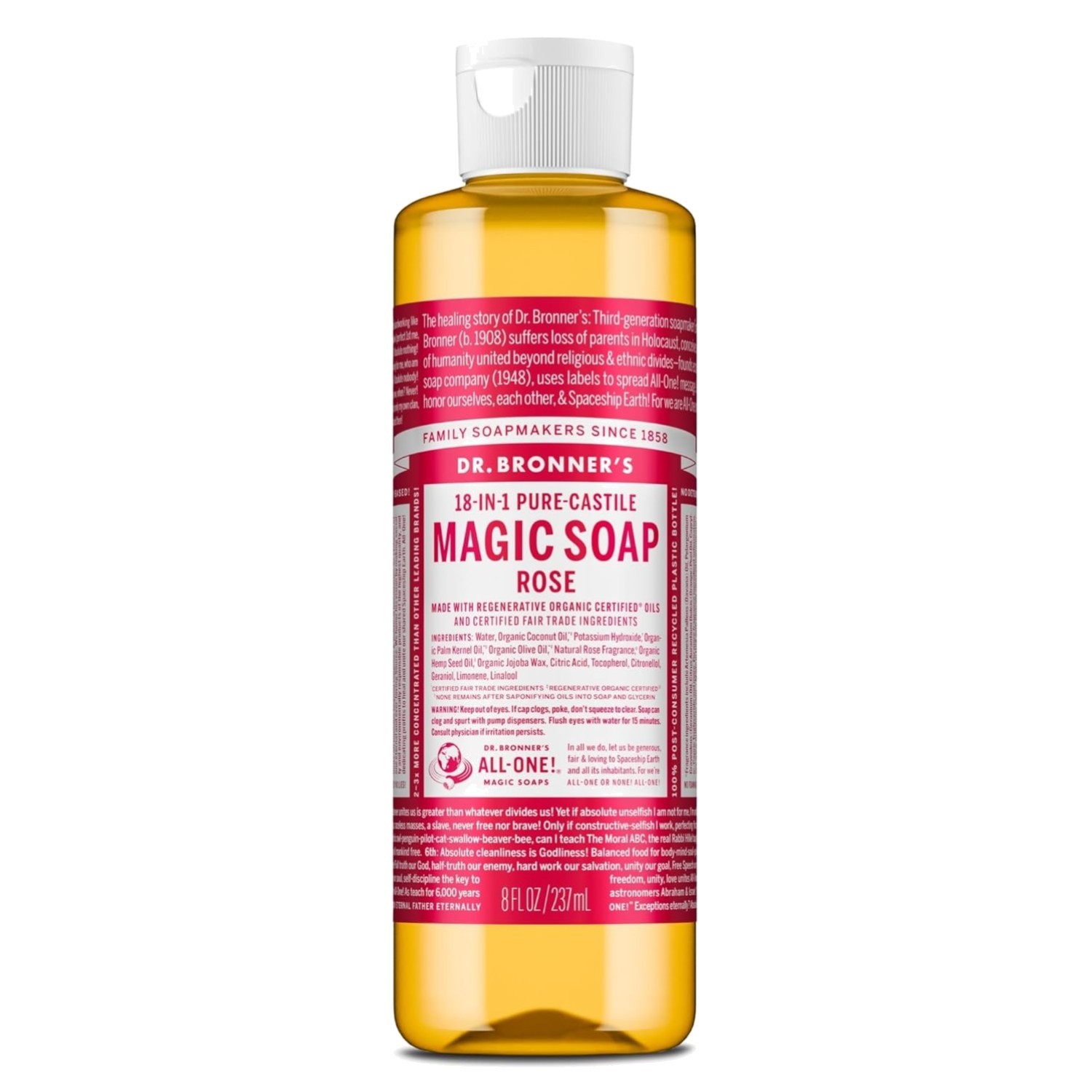 Liquid Soap Rose 8 oz Organic Oils 18-in-1 Uses Face Body Hair Laundry