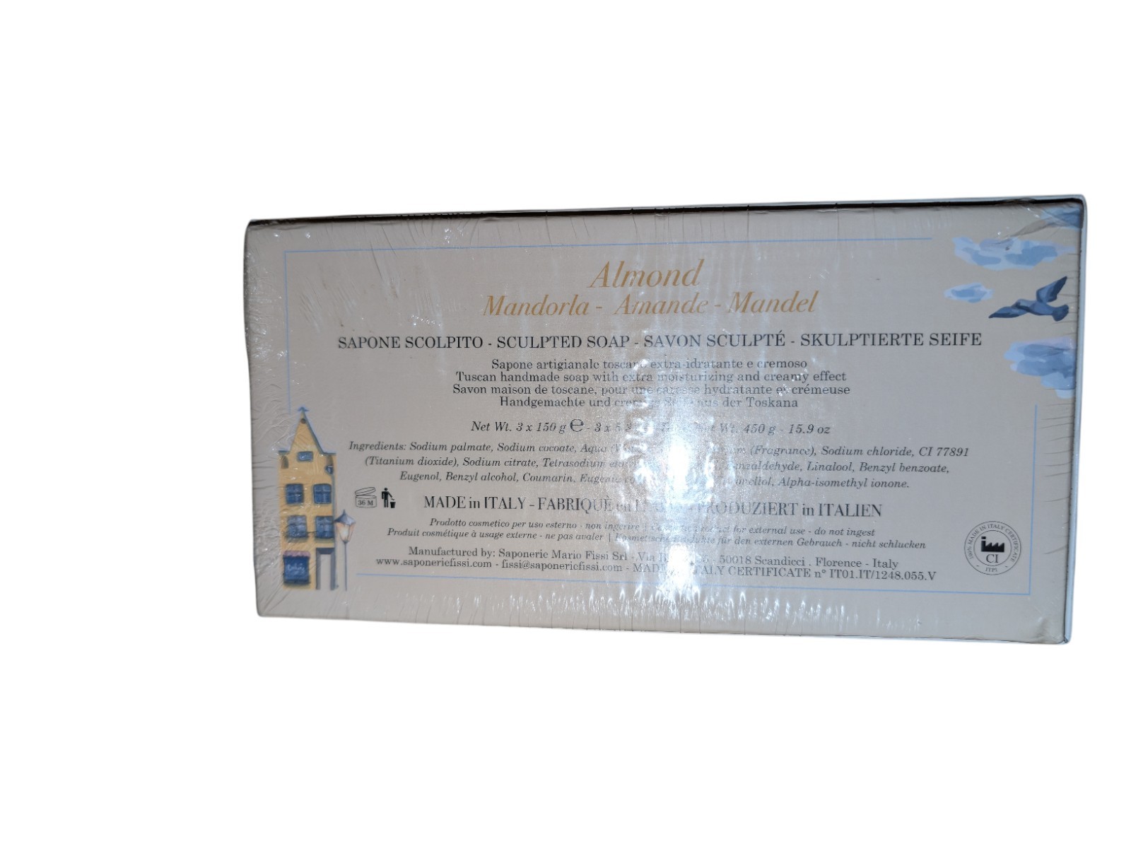 NEW Saponerie Fissi Italian Almond Scented Bar Soap 15.9 oz SEALED Italy