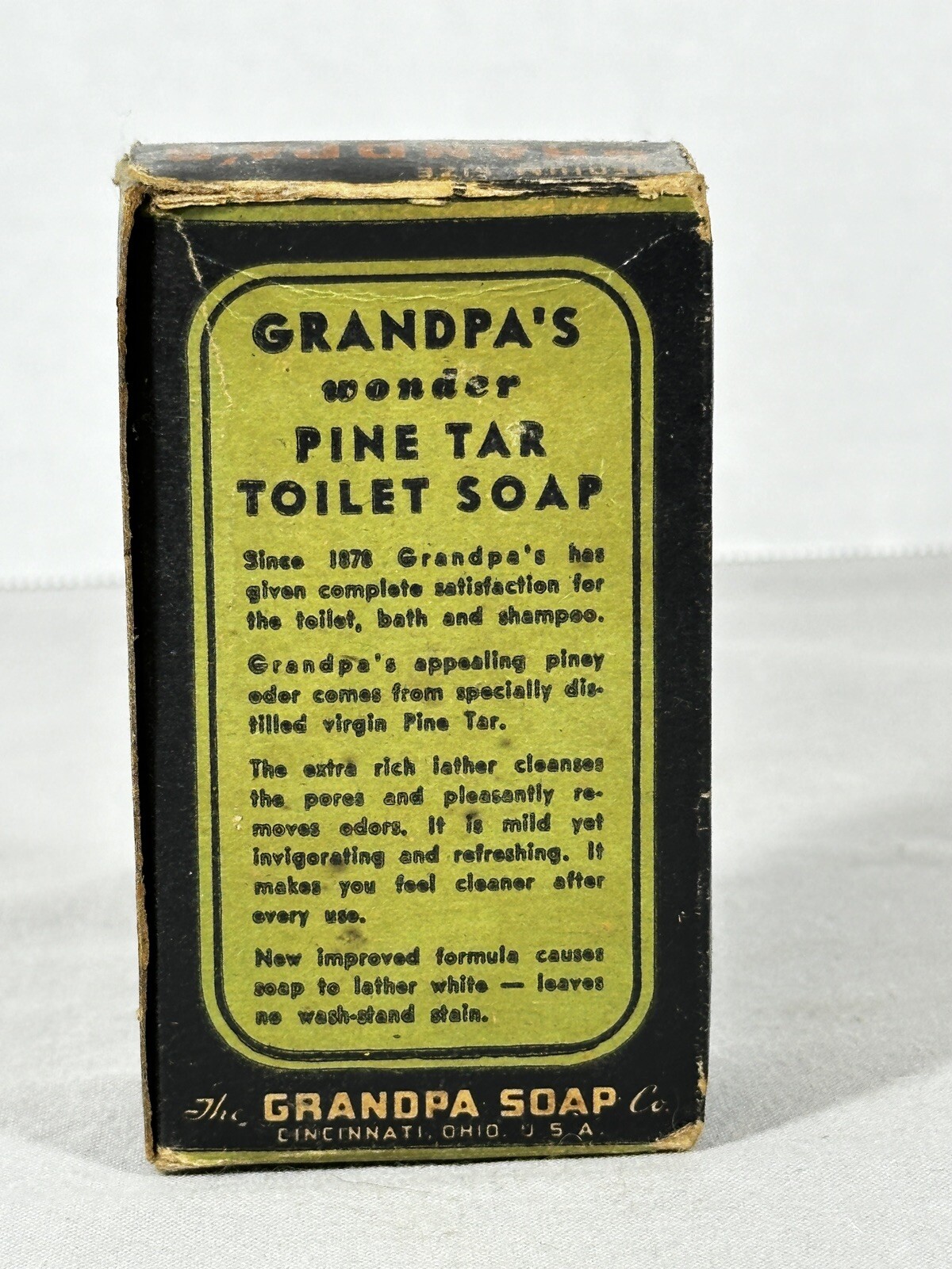 Antique Grandpa’s Wonder Pine Tar Toilet Soap Cincinnati Ohio Orig Paper Insert