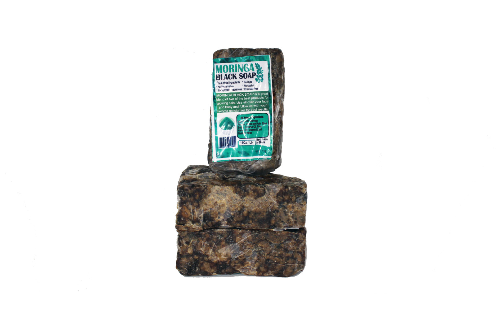 African Black Soap with Moringa | Handmade in Ghana | Approximately 16 oz Bar