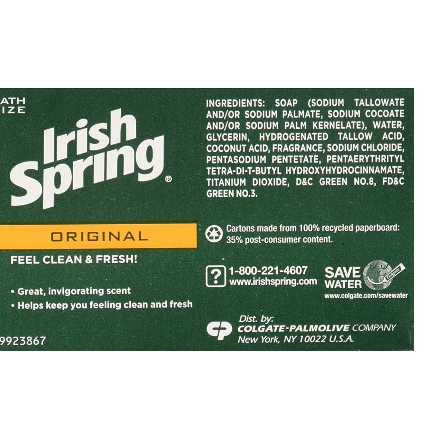 3 Pack Irish Spring Original Deodorant Bar Soap, 3.20 oz bars, 90g Each Bar.