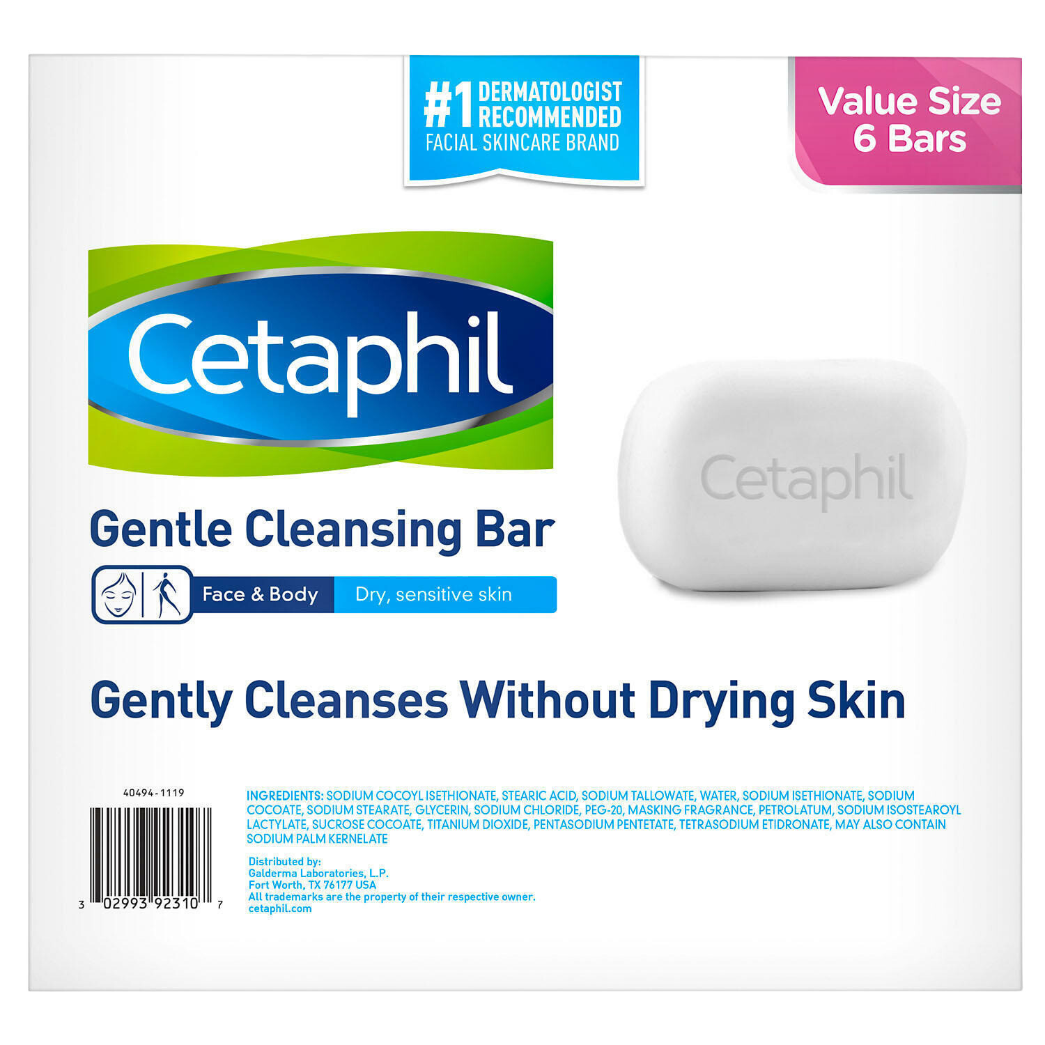 Cetaphil Gentle Cleansing Bar – 4.5oz (6 Pack)