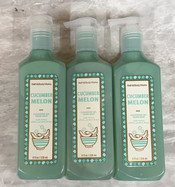 3 Pack Bath & Body Works CUCUMBER MELON Cleansing Gel Hand Soap 8.0 oz