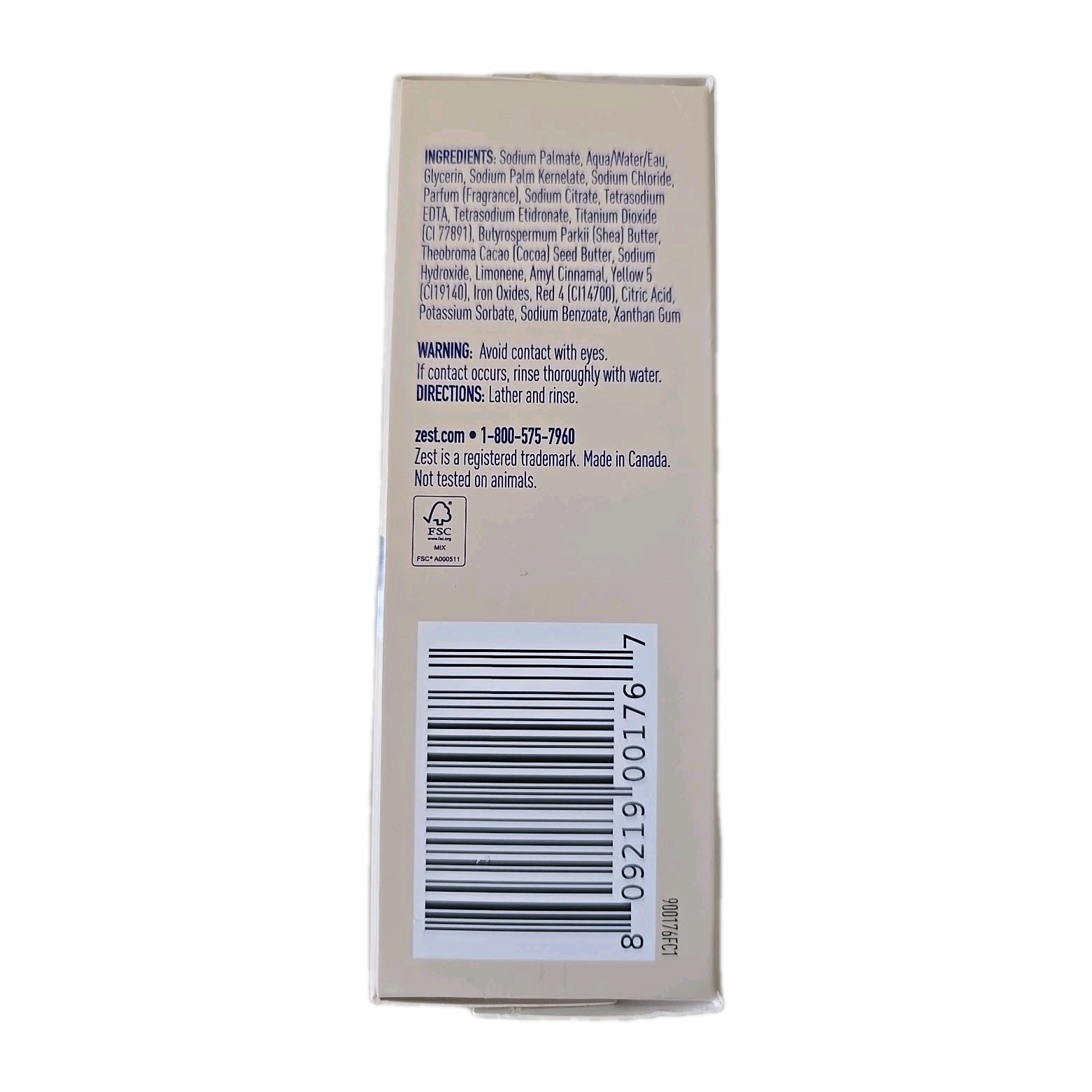 ZEST COCOA BUTTER AND SHEA Bar Soap 7.05 Ounces Per Bar Lot Of 5 Bars