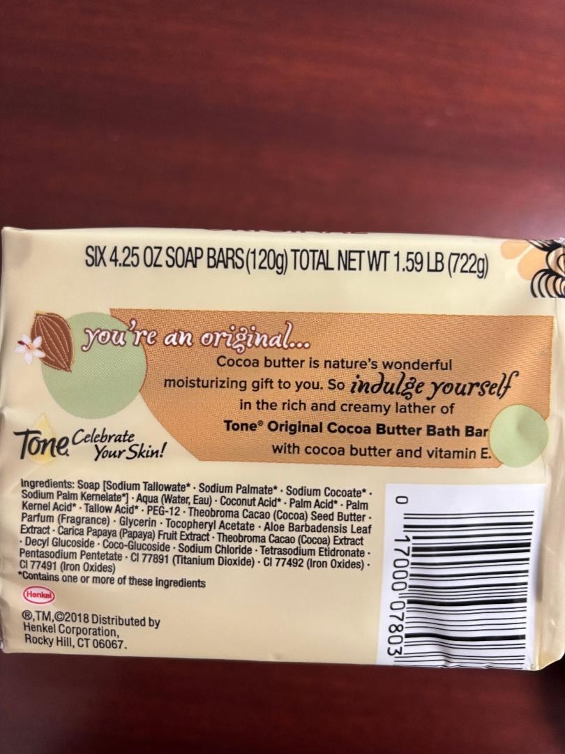 Tone Bath Bar Soap Original W/Cocoa Butter And Vitamin E 6-Pack 4.25 Oz (6 BARS)