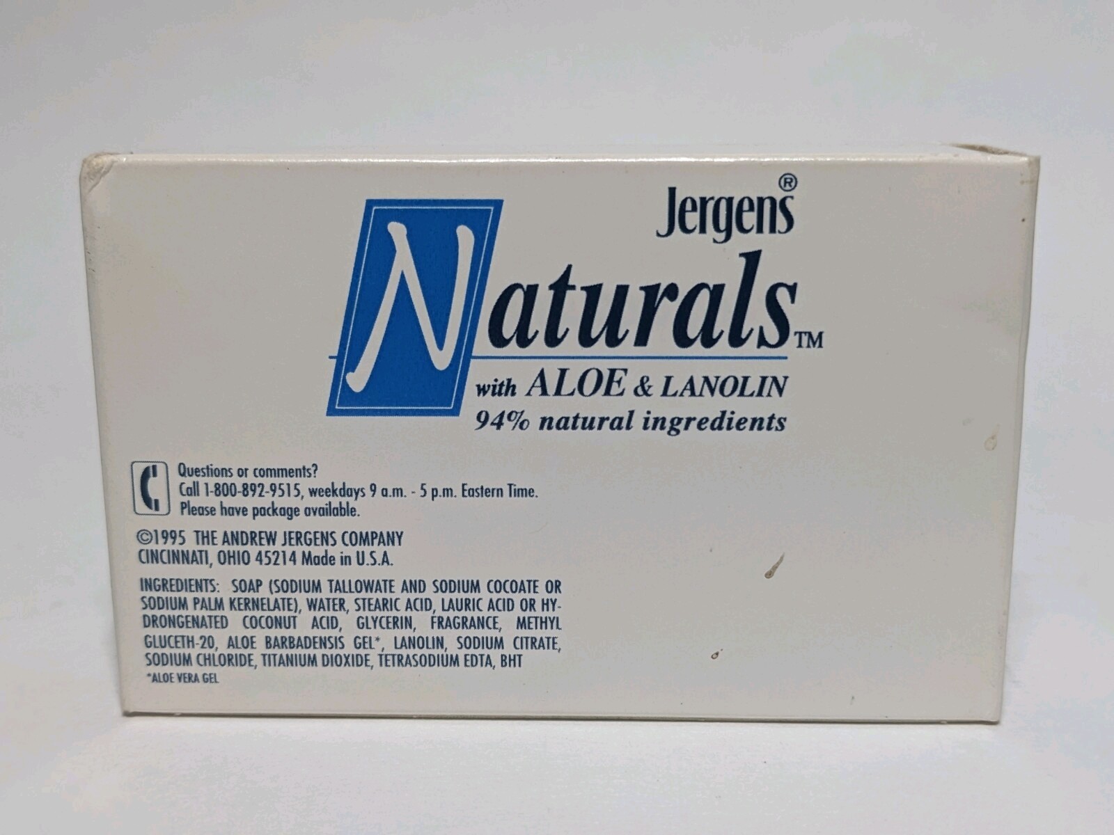 Vtg Jergens Naturals w/ Aloe & Lanolin 4.75 oz Bar Soap Skin Care – 4 Bars (NOS)
