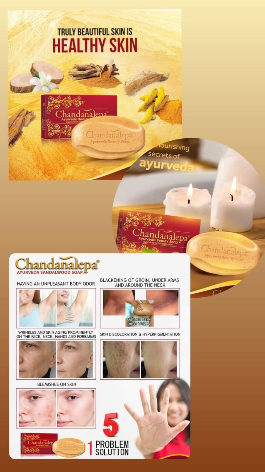 Chandanalepa Beauty Soap Ayurveda Herbal Body Soap 100g- 3 Packs Ceylon