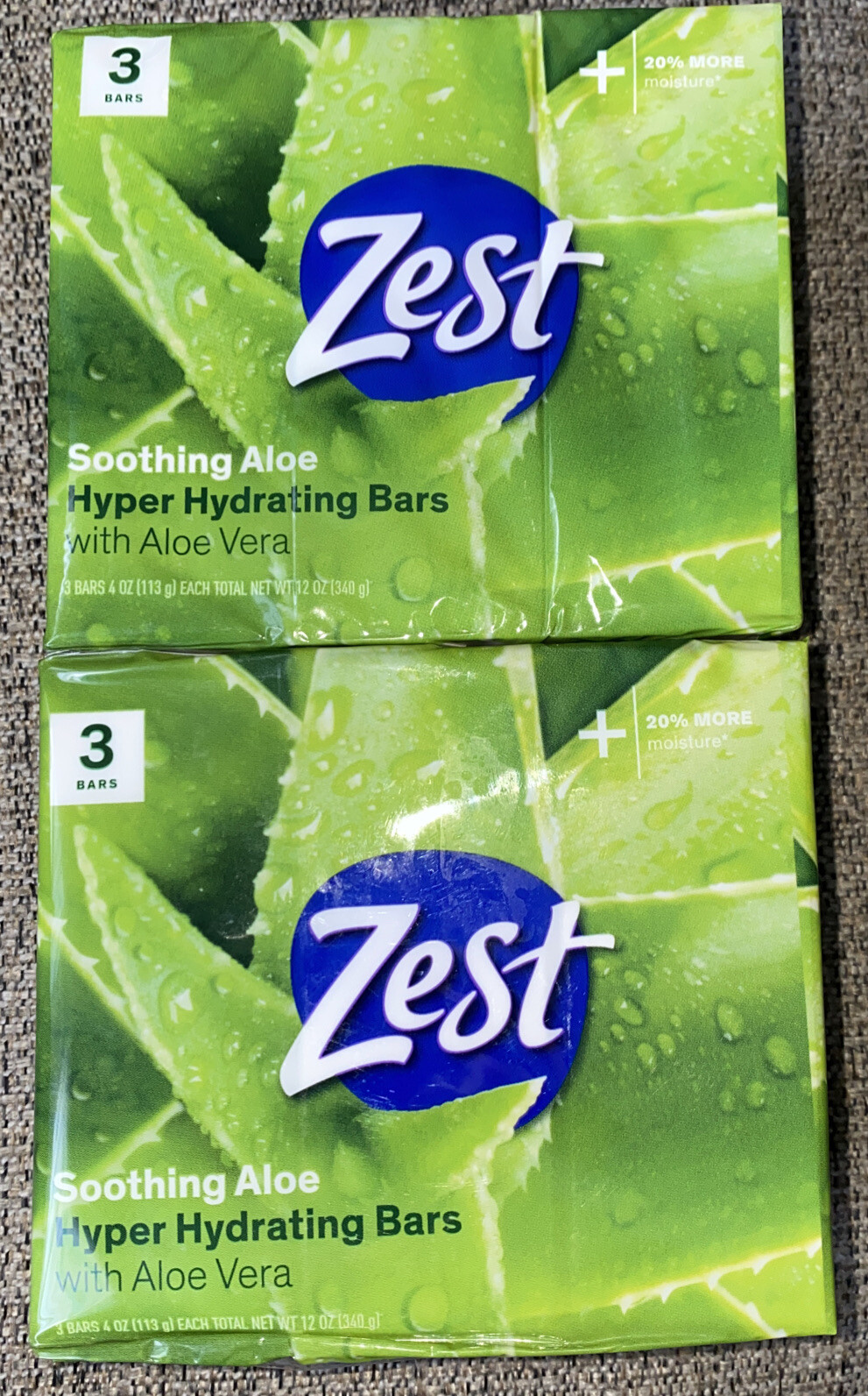 Zest Aloe Vera Hyper Hydrating Bath Bar Soap 4 oz 3 Bars 2 Packs