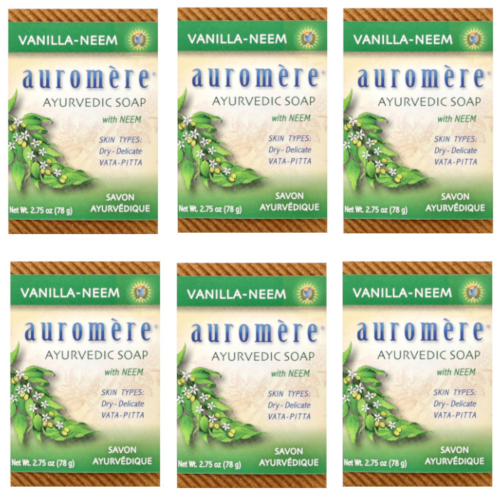 Auromere Ayurvedic Soap with Neem Vanilla-Neem 2.75 oz (Pack of 6)