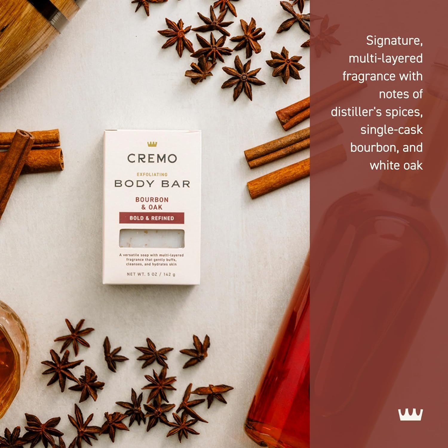 Revitalizing 5oz Exfoliating Body Bar with Multi-Layered Bourbon & Oak Aroma