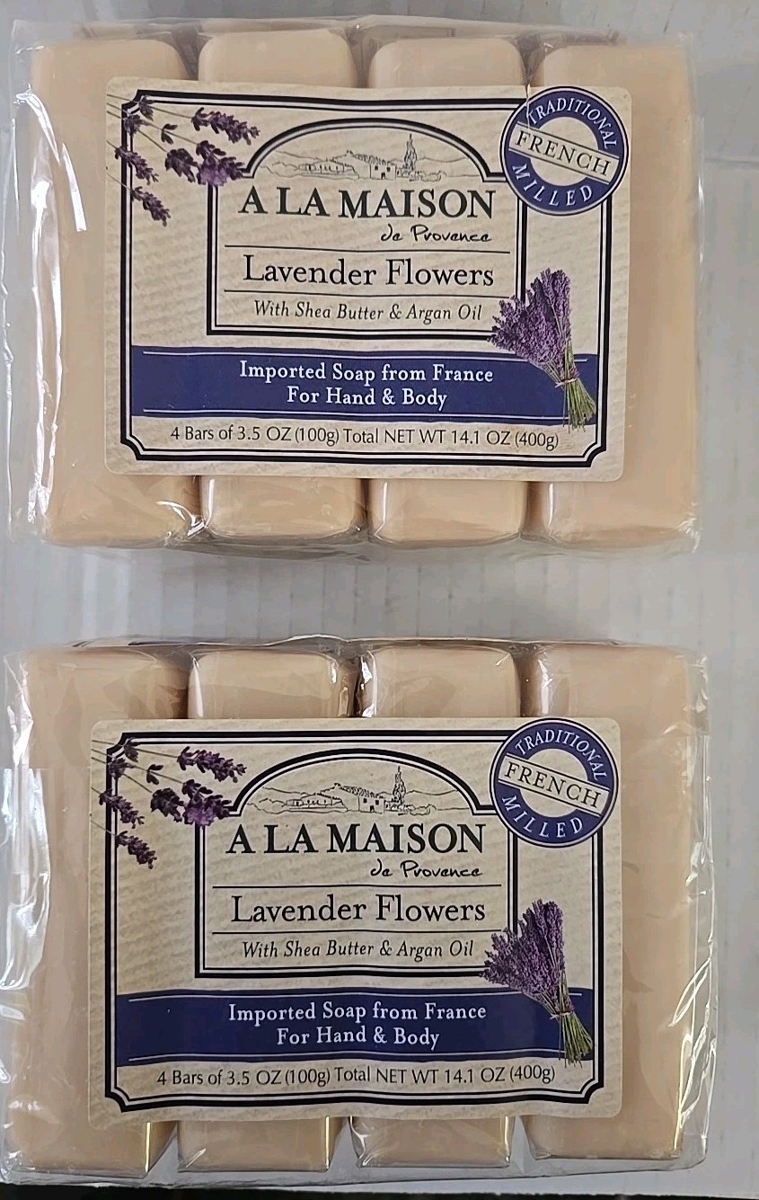 A La Maison Lavender Flowers Bar Soap – 2 Packs Of 4 – 3.5 oz Each