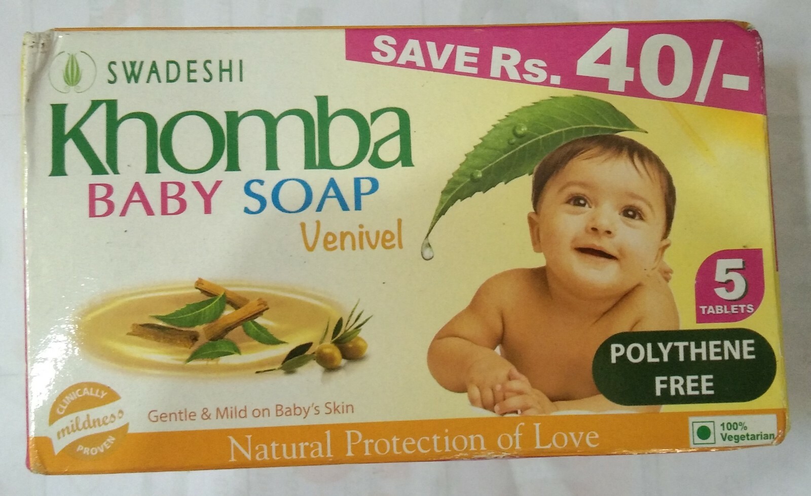 SWADESHI Khomba BABY Soap Venivel Ayurvedic Herbal Beauty CARE 5 TABLETS CEYLON