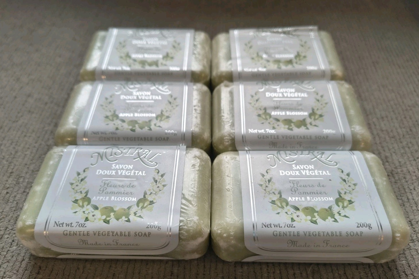 Mistral APPLE BLOSSOM Gentle Vegetable Organic Soap Bar 200g/7oz EA France 6 LOT