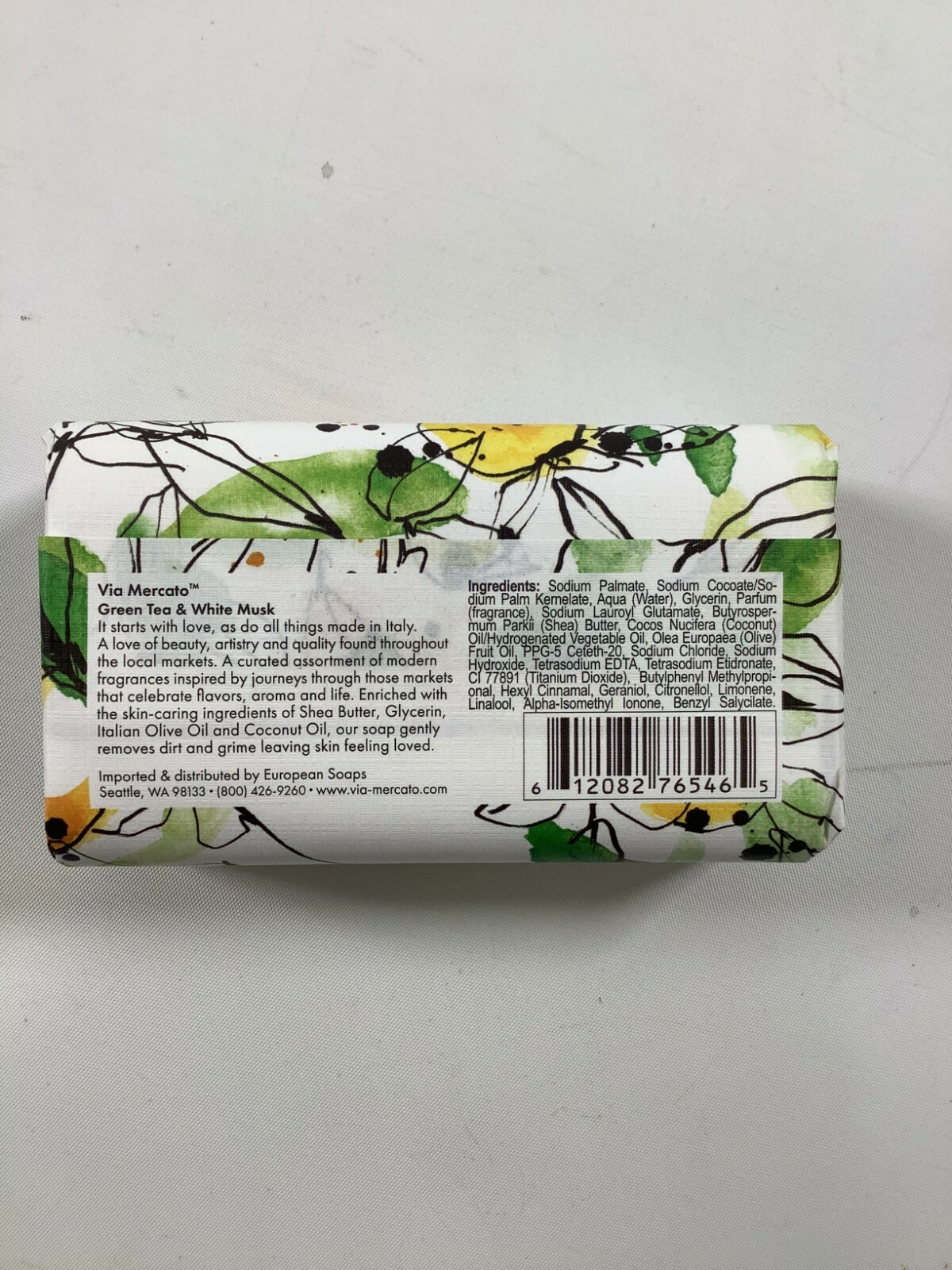 Via Mercato No. 2 Green Tea & White Musk Bar Soap NEW!