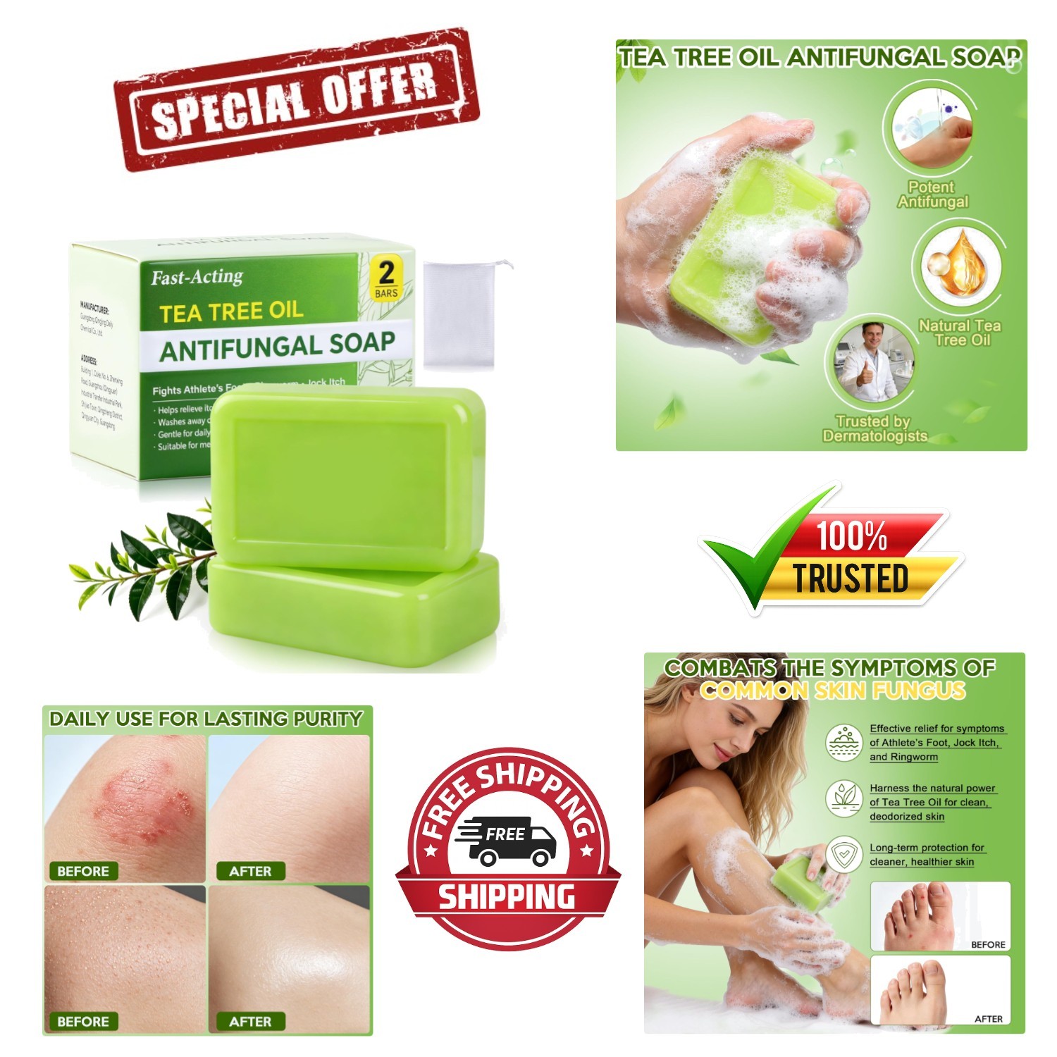 Soap Bar for Athlete’s Foot, Jock Itch & Ringworm – Tea Tree Oil, Cha