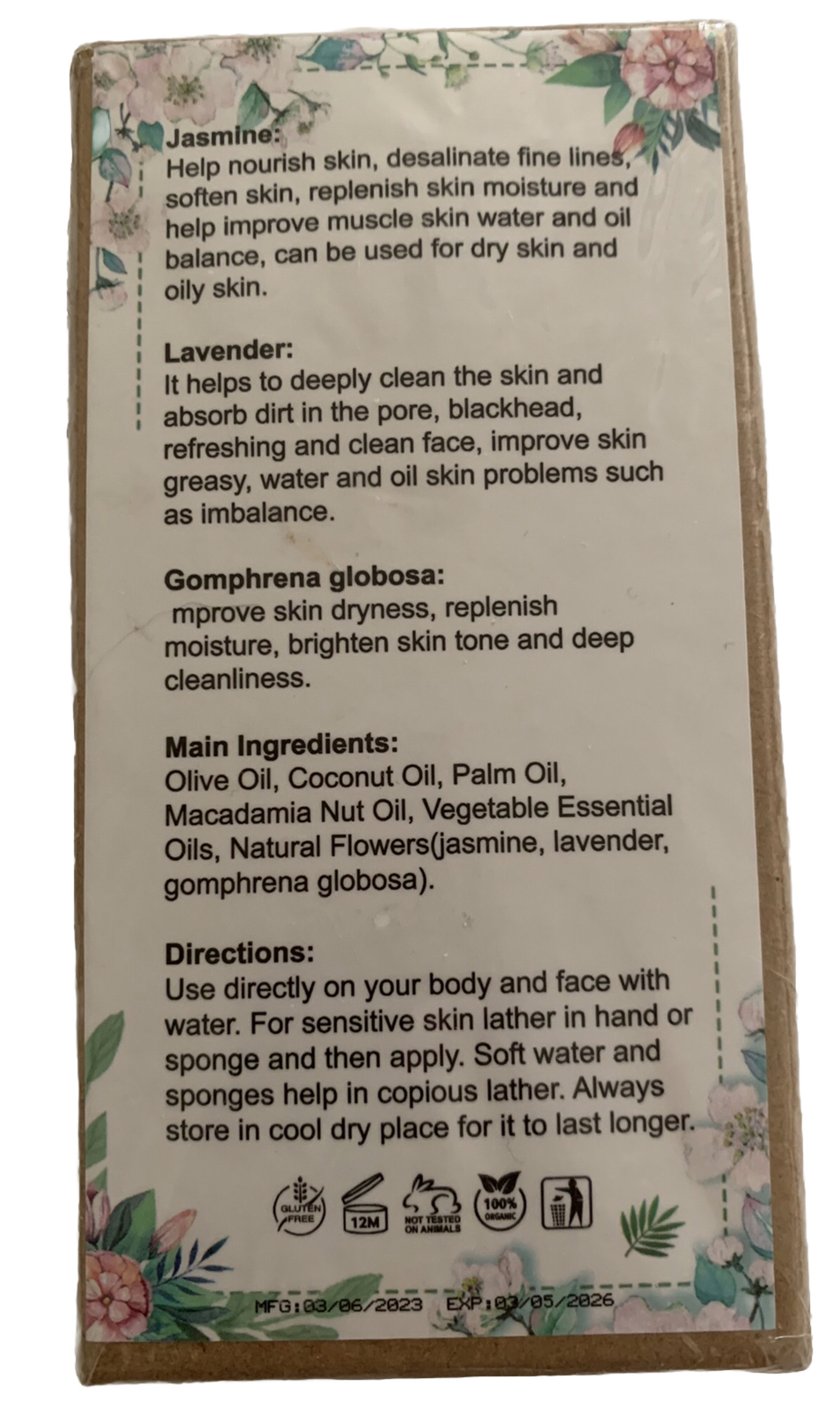 Box of Four Floral Handmade Soaps, For Oil Control, Anti-Acne, Moisturizing