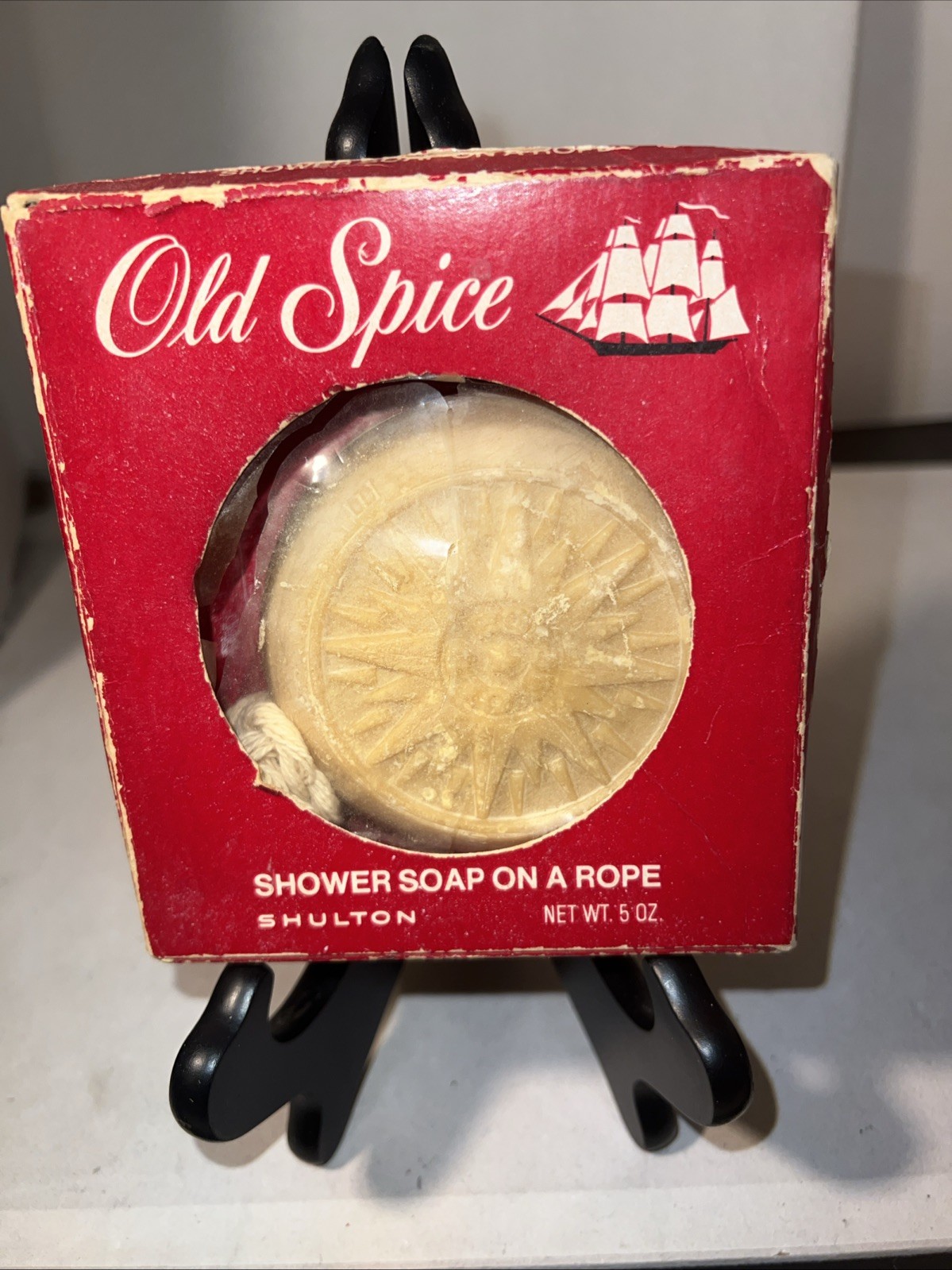 NOS Vintage Old Spice Shower Soap on a Rope 5 oz Shulton USA Boxed Compass Logo