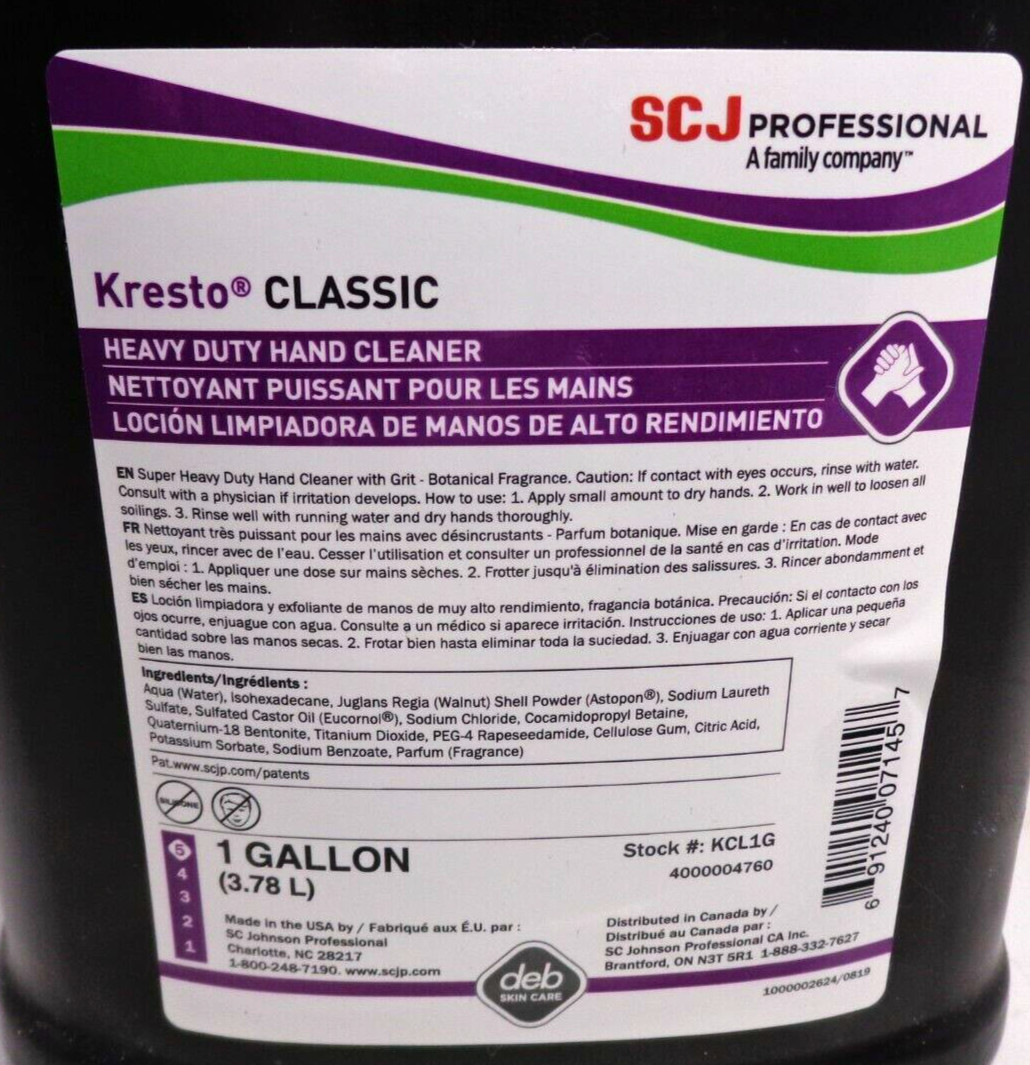 SC Johnson Kresto Clasic Hand Cleaner W/Grit Liquid Fougere Scent 1 Gallon pump
