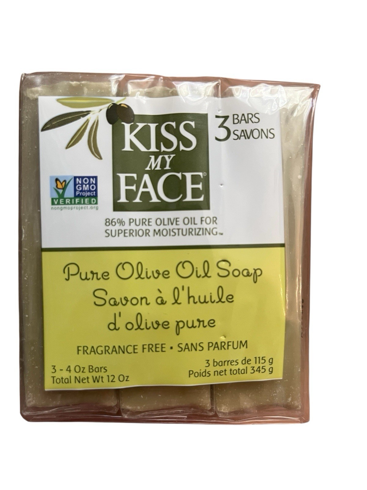 Kiss My Face Original Pure Olive Oil Bar Soap Size 3- 4 Oz Bars Fragrance Free