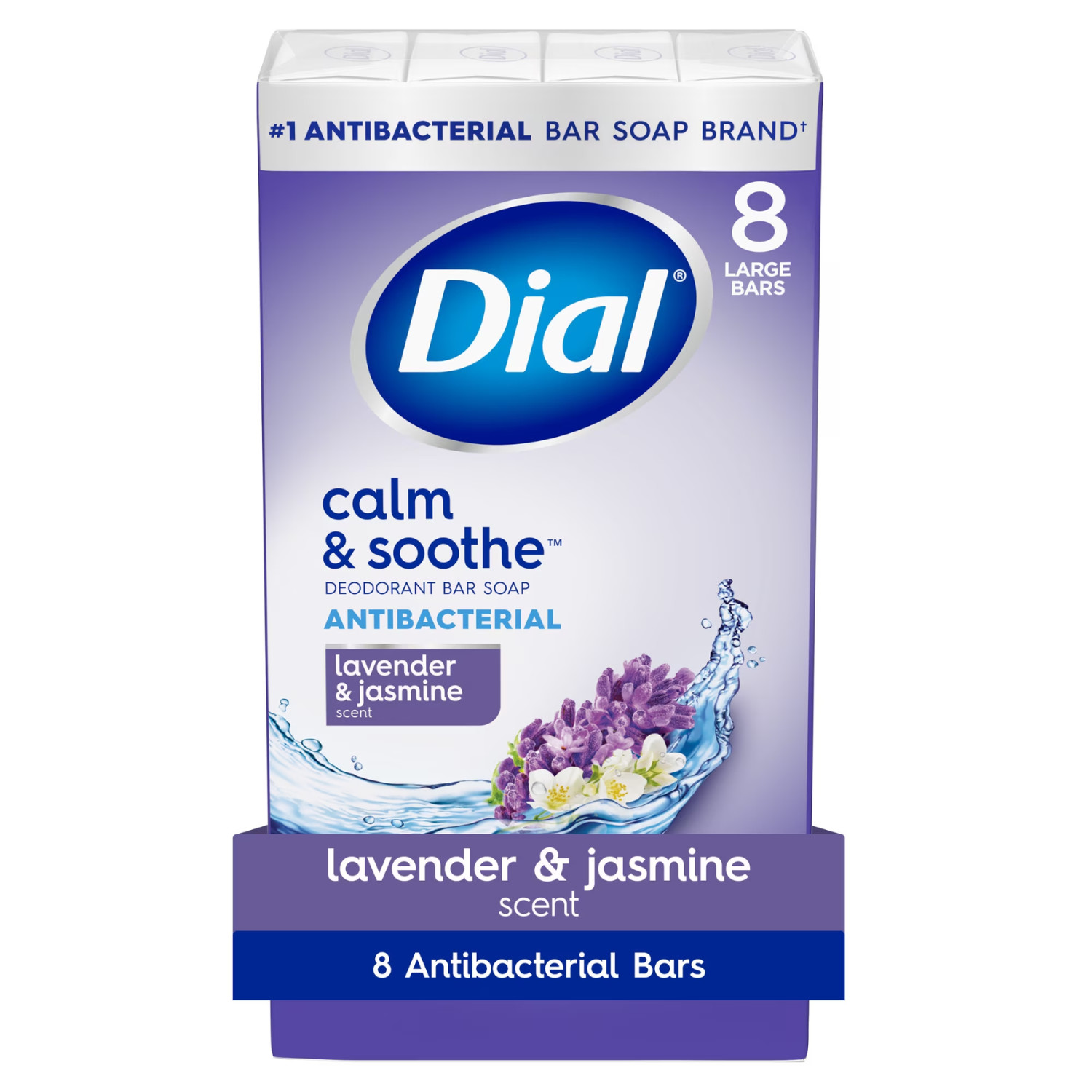 2 Pack Dial Lavender Jasmine Calm & Soothe Antibacterial Bar Soap 4 oz 8 Bars
