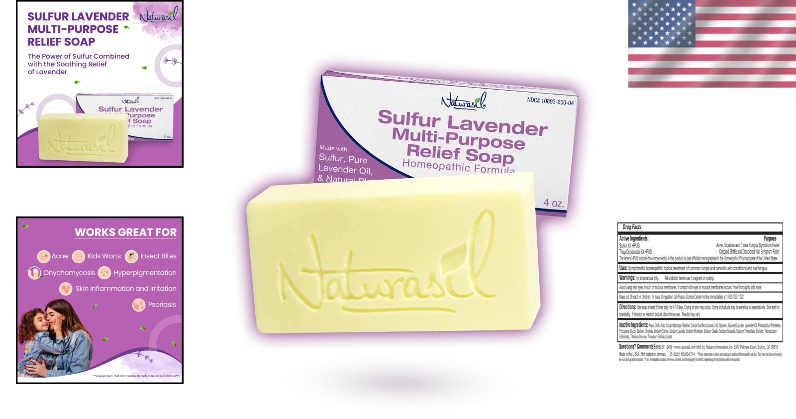 Natural Lavender Soap Bar for Acne & Bug Bites Relief, 4 oz – Family-Friendly