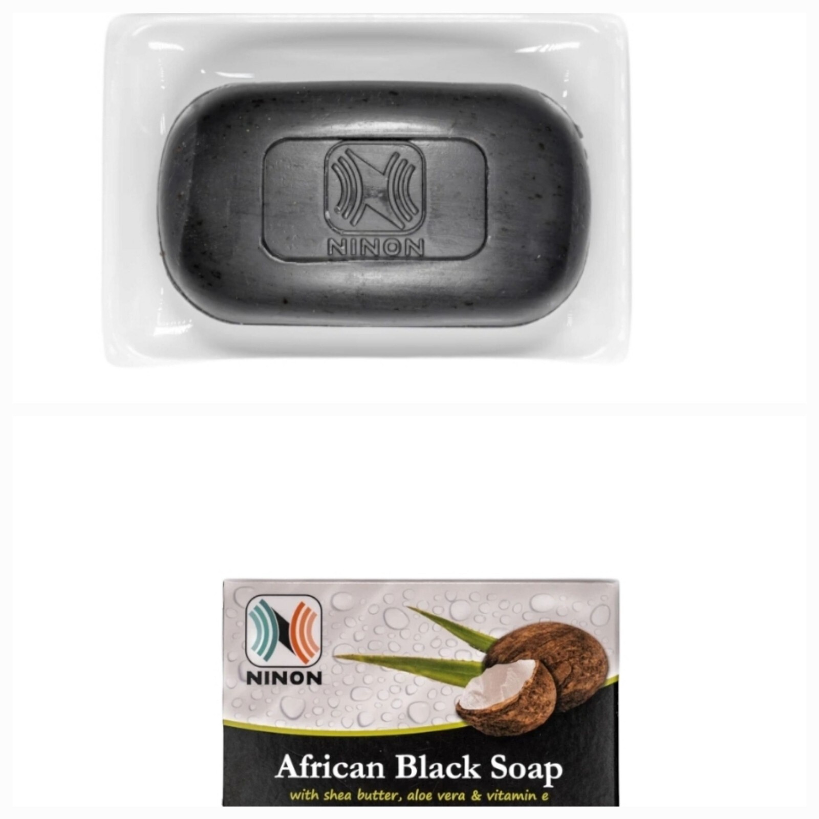 AFRICAN BLACK SOAP WITH SHEA BUTTER, ALOE VERA & VITAMIN E 5oz Each (2BARS)