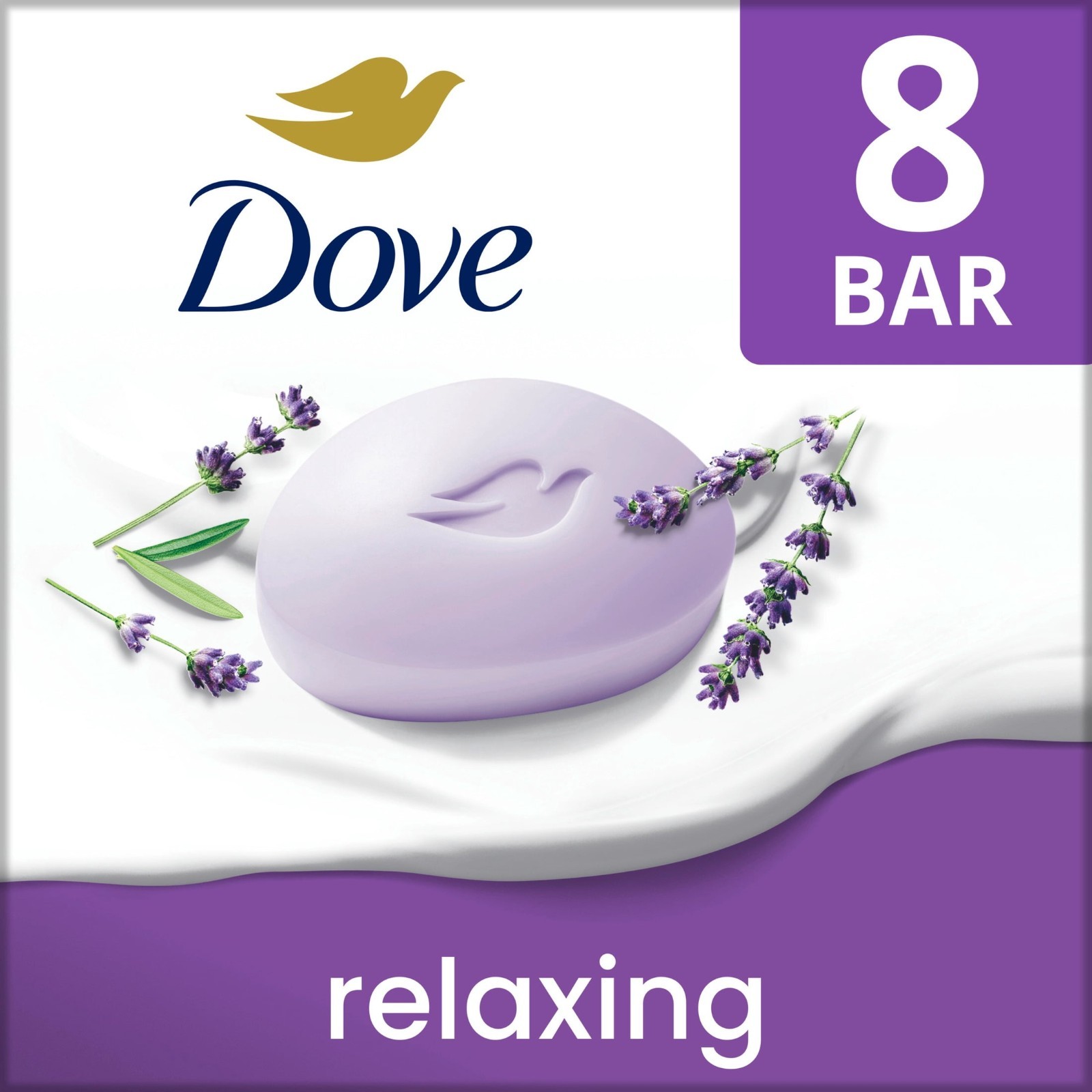 2 PK Dove Relaxing Lavender Soap, 3.75 oz 8 Bars, All Skin Types, Chamomile Oil