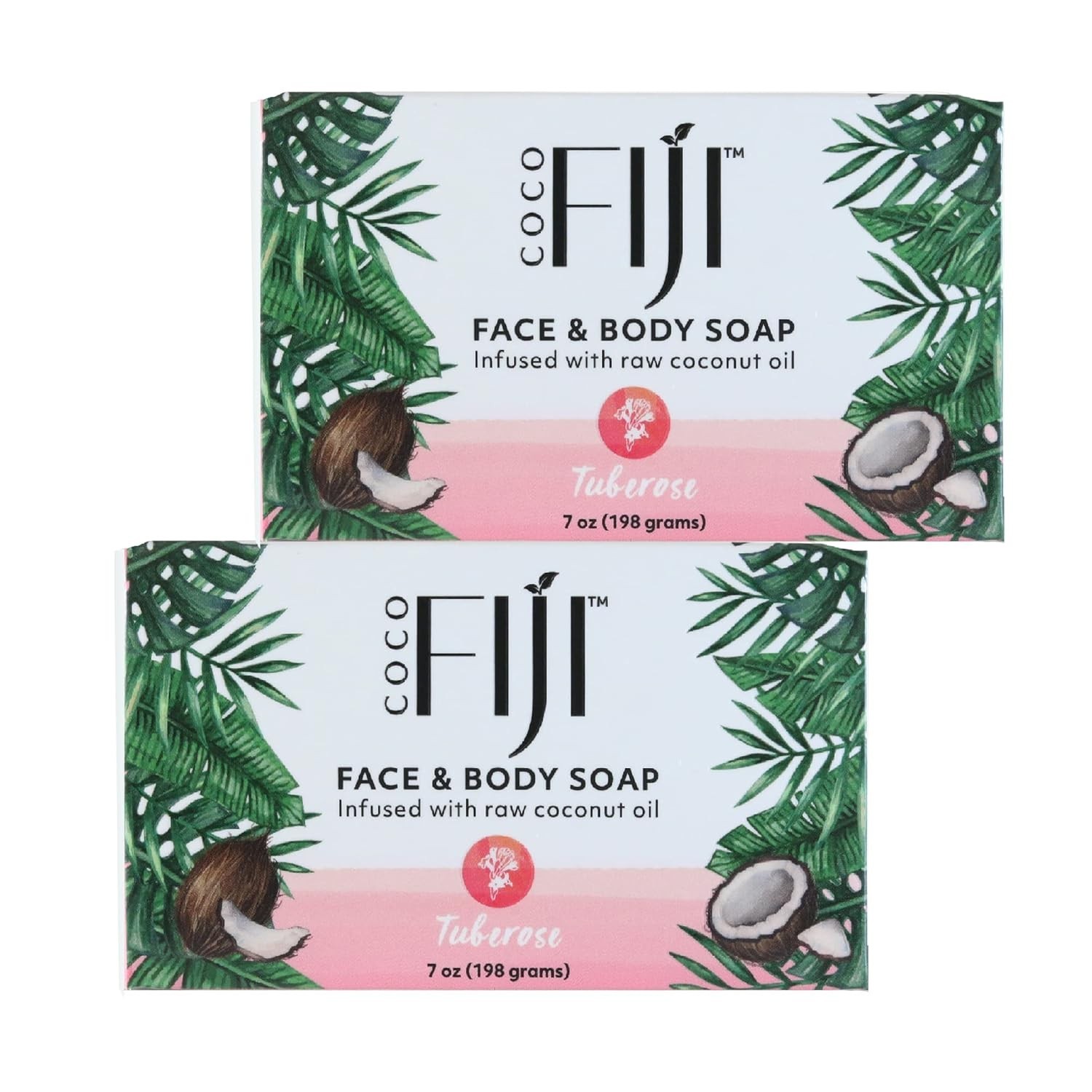 Coco Fiji, Coconut Oil Infused Soap, Bar 7oz (Tuberose, Pack of 2) COS080