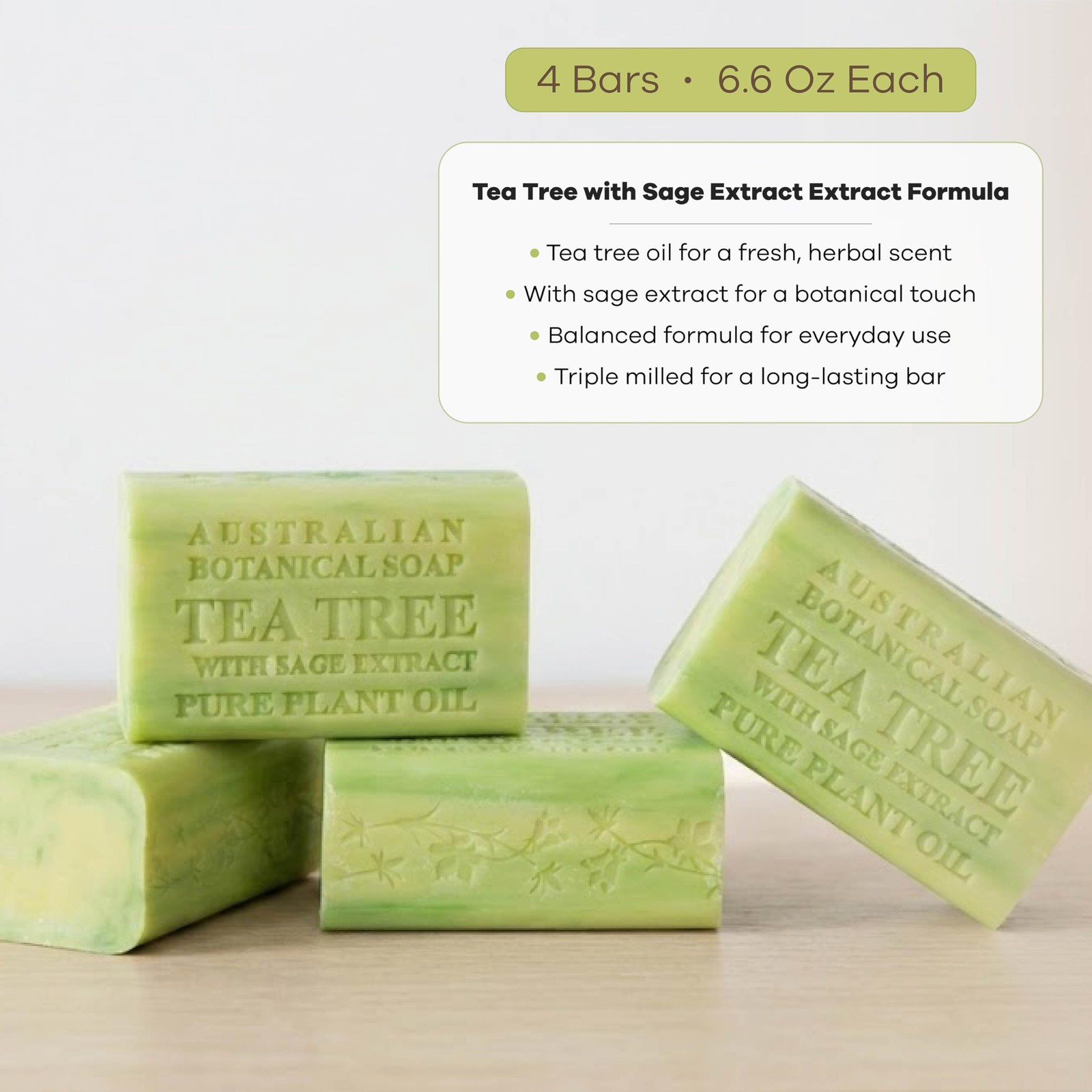 Australian Botanical Soap Tea Tree with Sage Extract – Triple Milled 6.6 oz B…