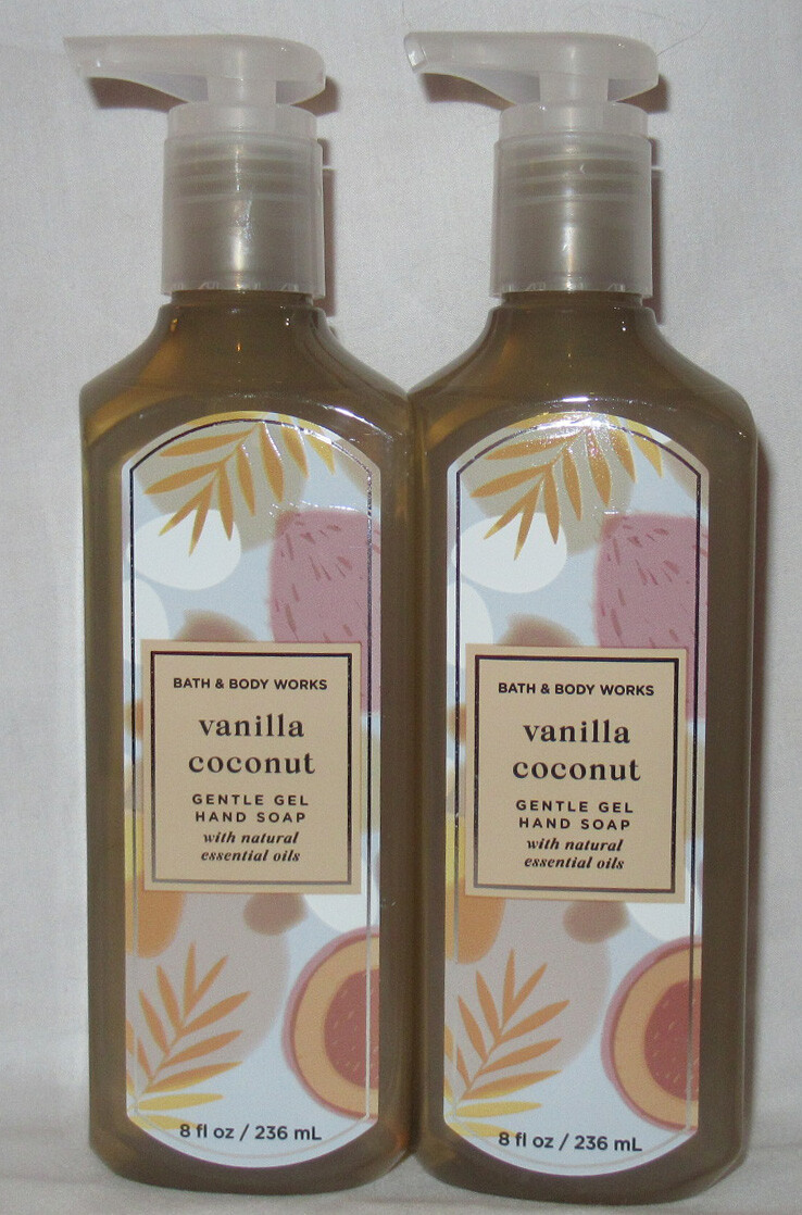 Bath & Body Works Gentle Gel Hand Soap Lot Set of 2 VANILLA COCONUT essen. oils