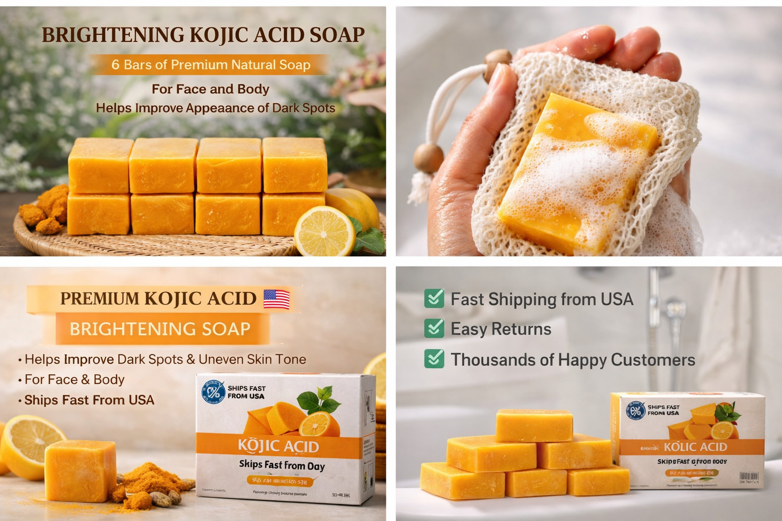Lemon Turmeric & Kojic Soap for Fresh, Even-Looking Skin – 6 Bars