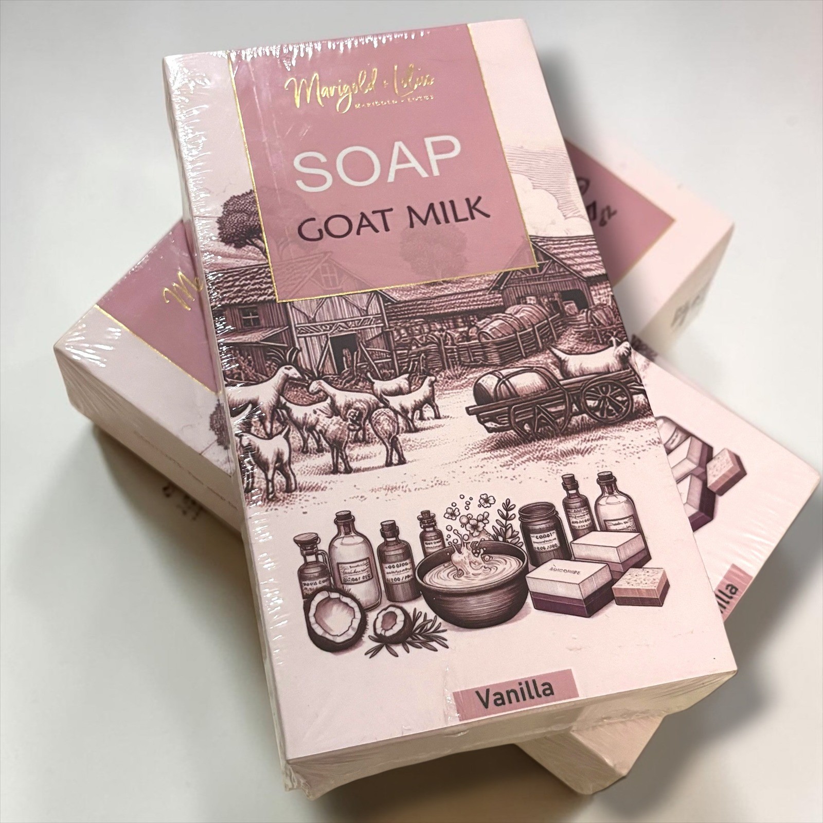 Marigold + Lotus Goat Milk Soap Duo Vanilla Jasmine Lavender 2 Bars 200g New