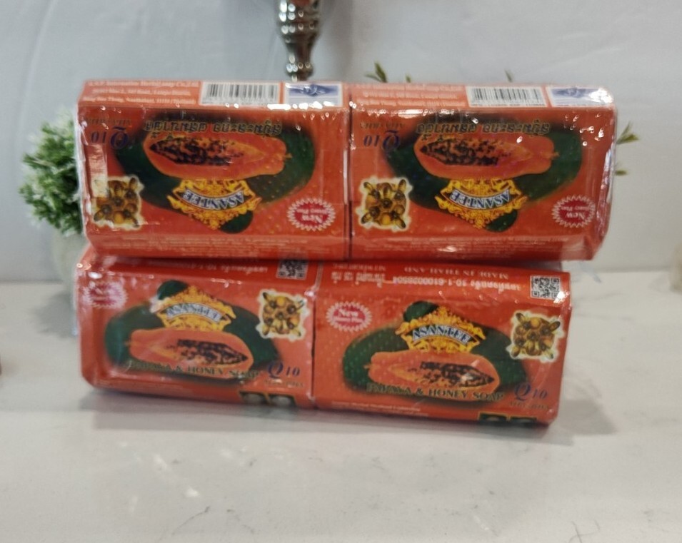 4 Asantee Thai Herbal Papaya Honey Soap with Q10, AHA, BHA Skin Whitenin 125g
