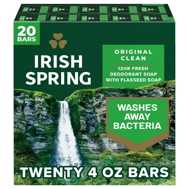 Irish Spring Bar Soap Original Clean 4oz (20 Pack) Refreshing Deodorant