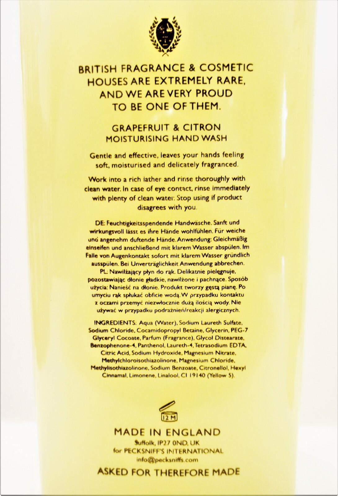PECKSNIFF’S England GRAPEFRUIT & CITRON Moisturising Hand Wash, 25.3 oz. NEW x 3