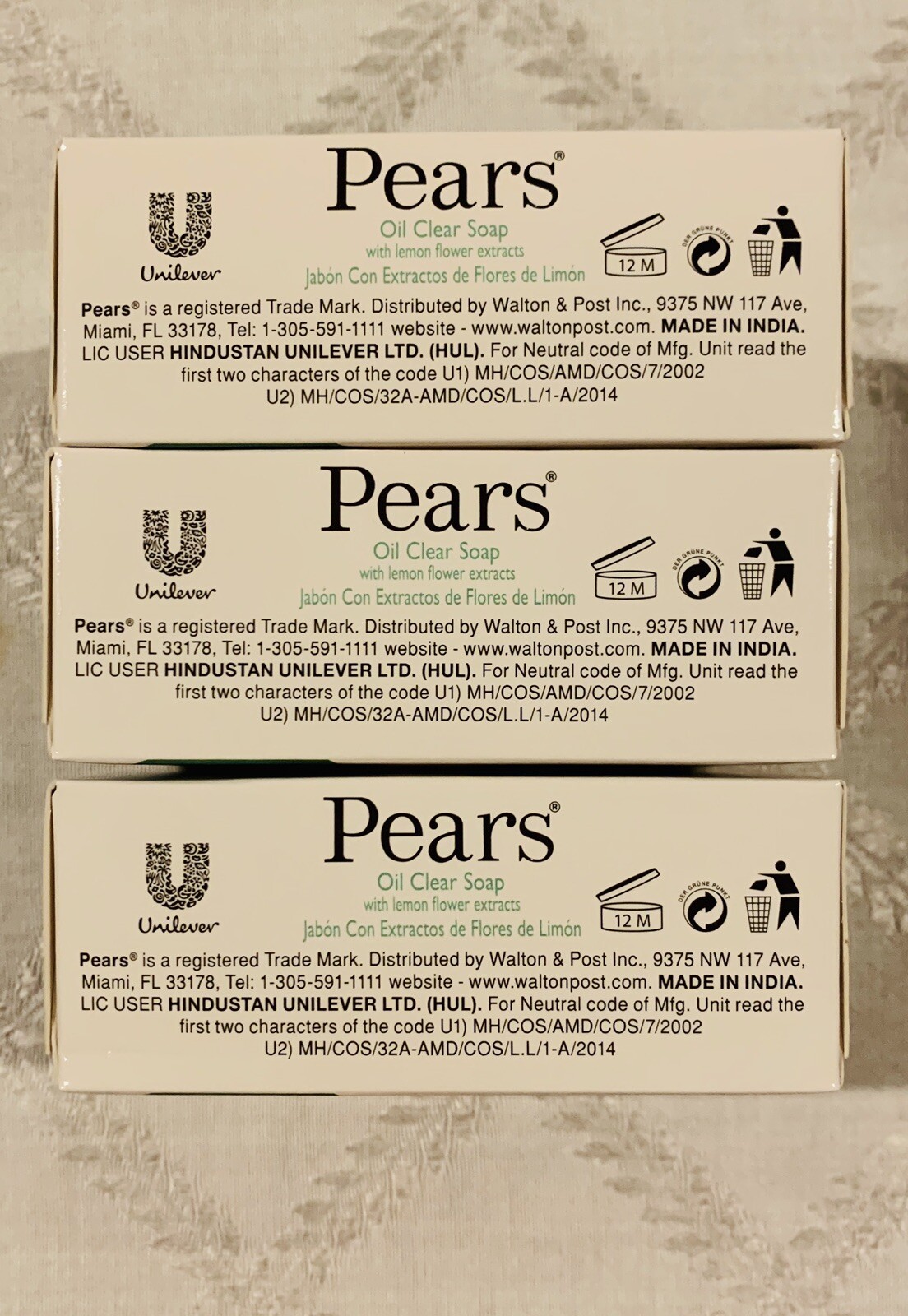 3 Unilever Pears Lemon Flower Extract Dermatologists Tested Soap 3.5 oz