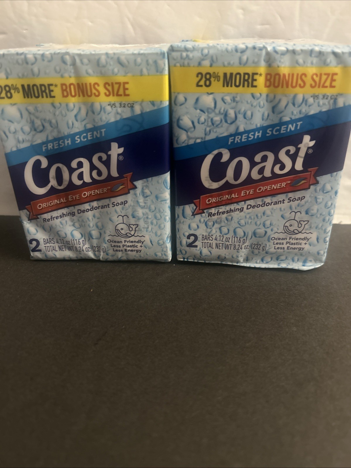 Pack of 2 Coast Deodorant Soap Bar Fresh Scent 4.12 oz Each Eye Opener