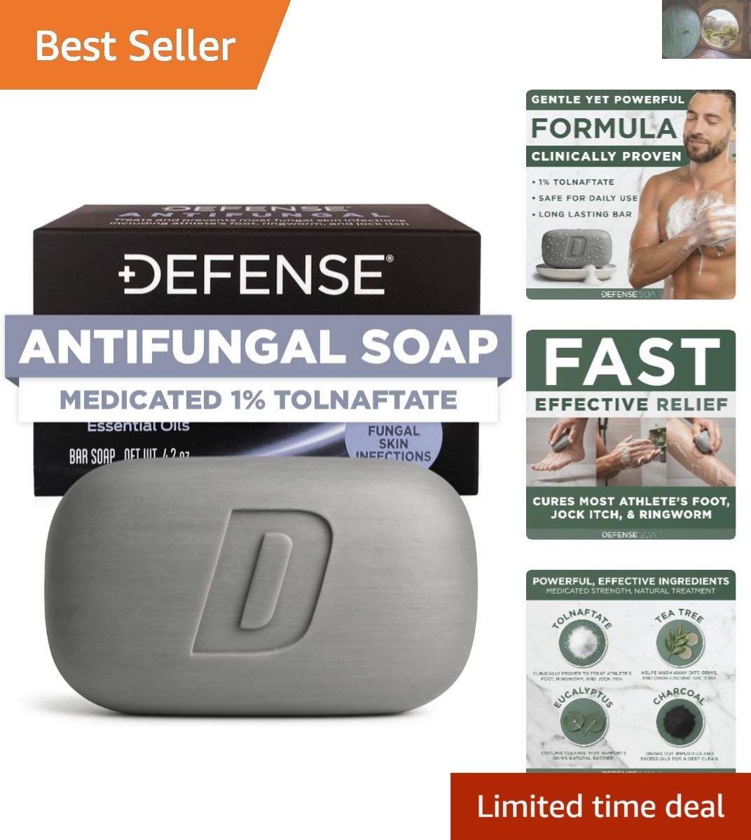 Defense Antifungal Bar Soap 4.2oz | Clinically Proven for Jock Itch & Athlete…