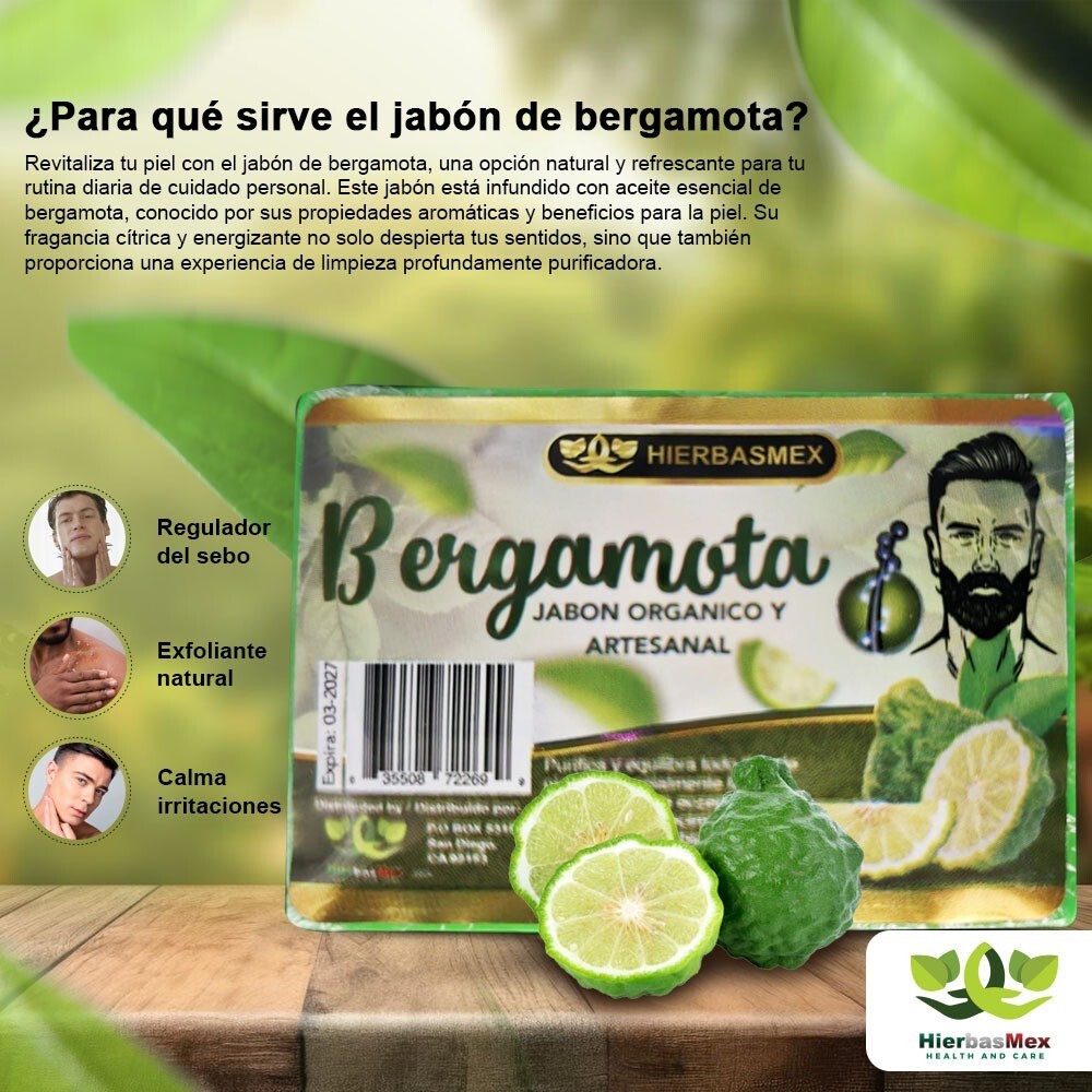 Bergamota Jabon Soap SOAP BERGAMOTA Para Cabello Set 3 Jabones 100g HierbasMex