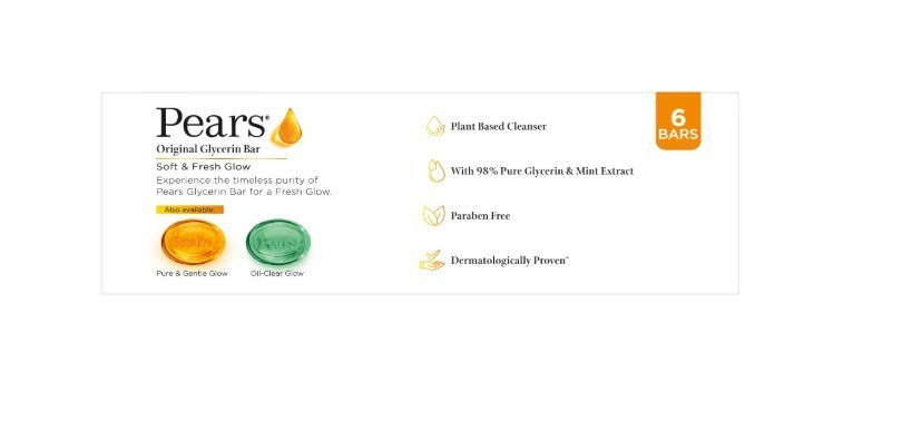 Pears Original Glycerin Soap Bars 125g x 6 Soft Fresh Glow Mint Paraben Free