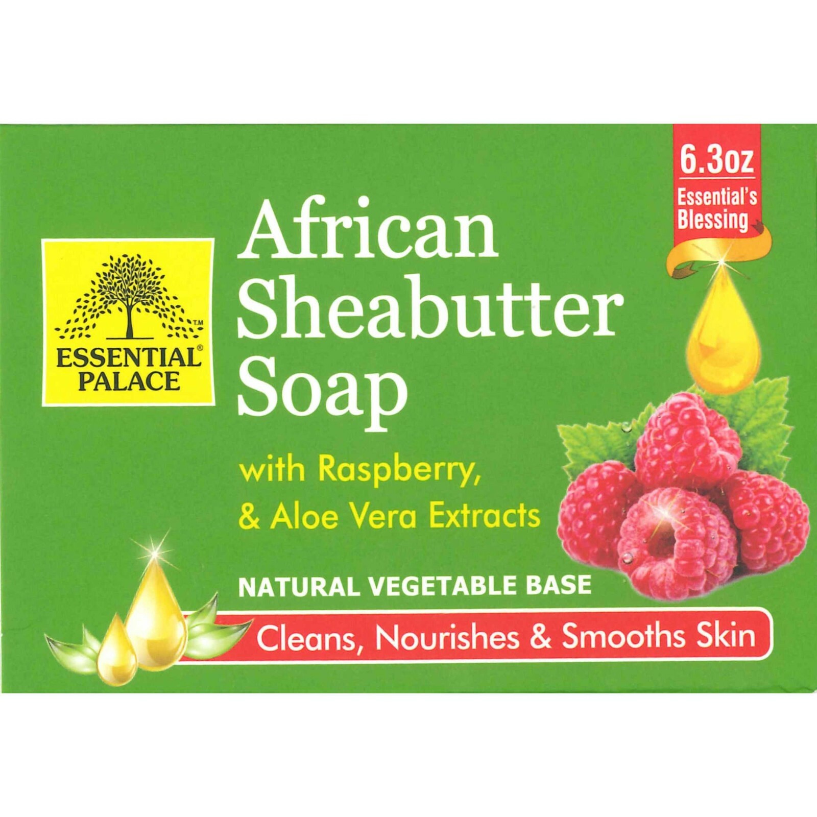 African Shea Butter Soap Bar Raspberry, Halal, 100% Vegetable Base Acne 6.3 OZ