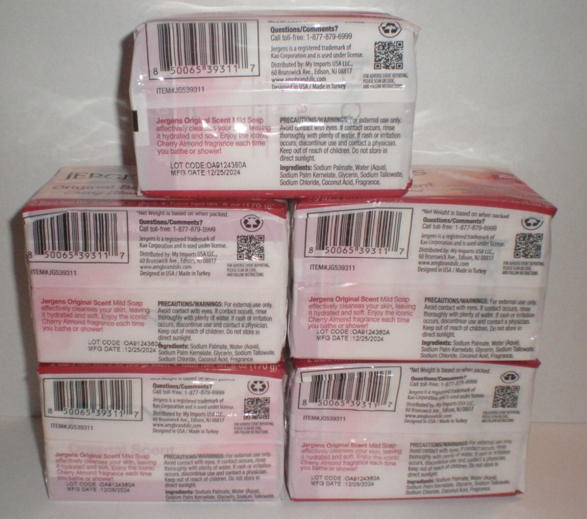 JERGENS MILD SOAP Original Scent Cherry Almond 5 Two packs 10 Total Bars 3 OZ ea