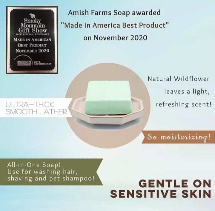 Amish Farm Bar Soap Pack Of 5 Huge Bars 7oz Ea. Made In USA Wildflower Scented