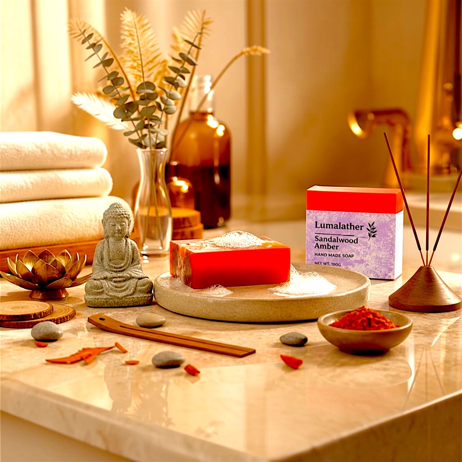 LumaLather Sandalwood Amber Handmade Soap Bar – Luxury Moisturizing Bath Soap