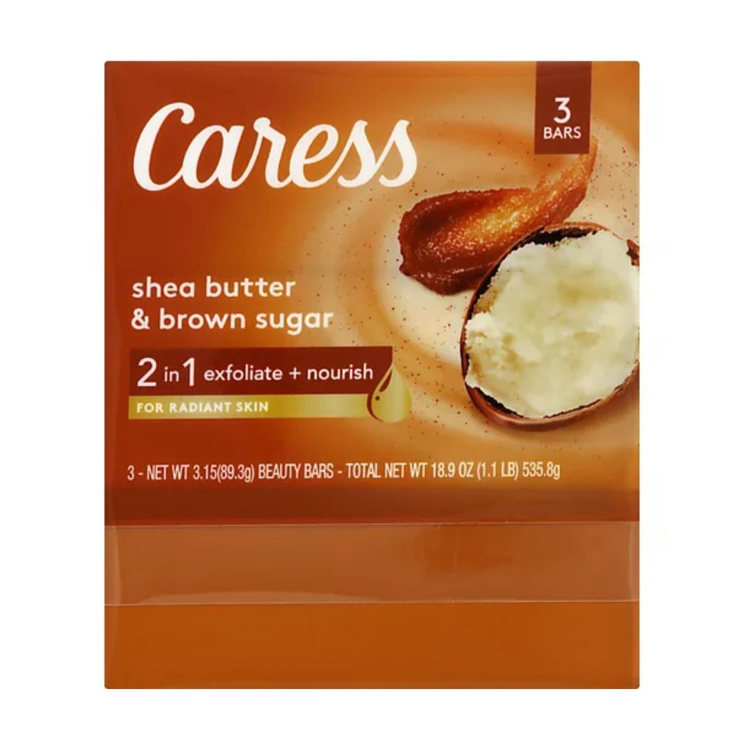 NEW! CARESS (2-BARS) 3.15 Oz. Bars ●SHEA BUTTER/BROWN SUGAR● Exfoliate +Nourish.