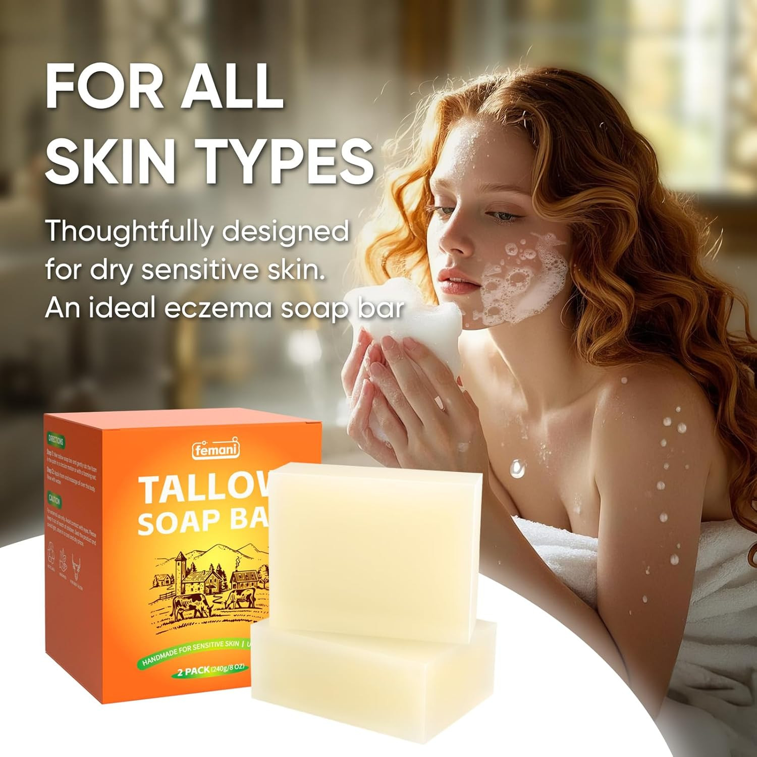 Beef Tallow Soap Bar – ( Packs) All Natural and Organic Grass Fed Tallow Soap Un