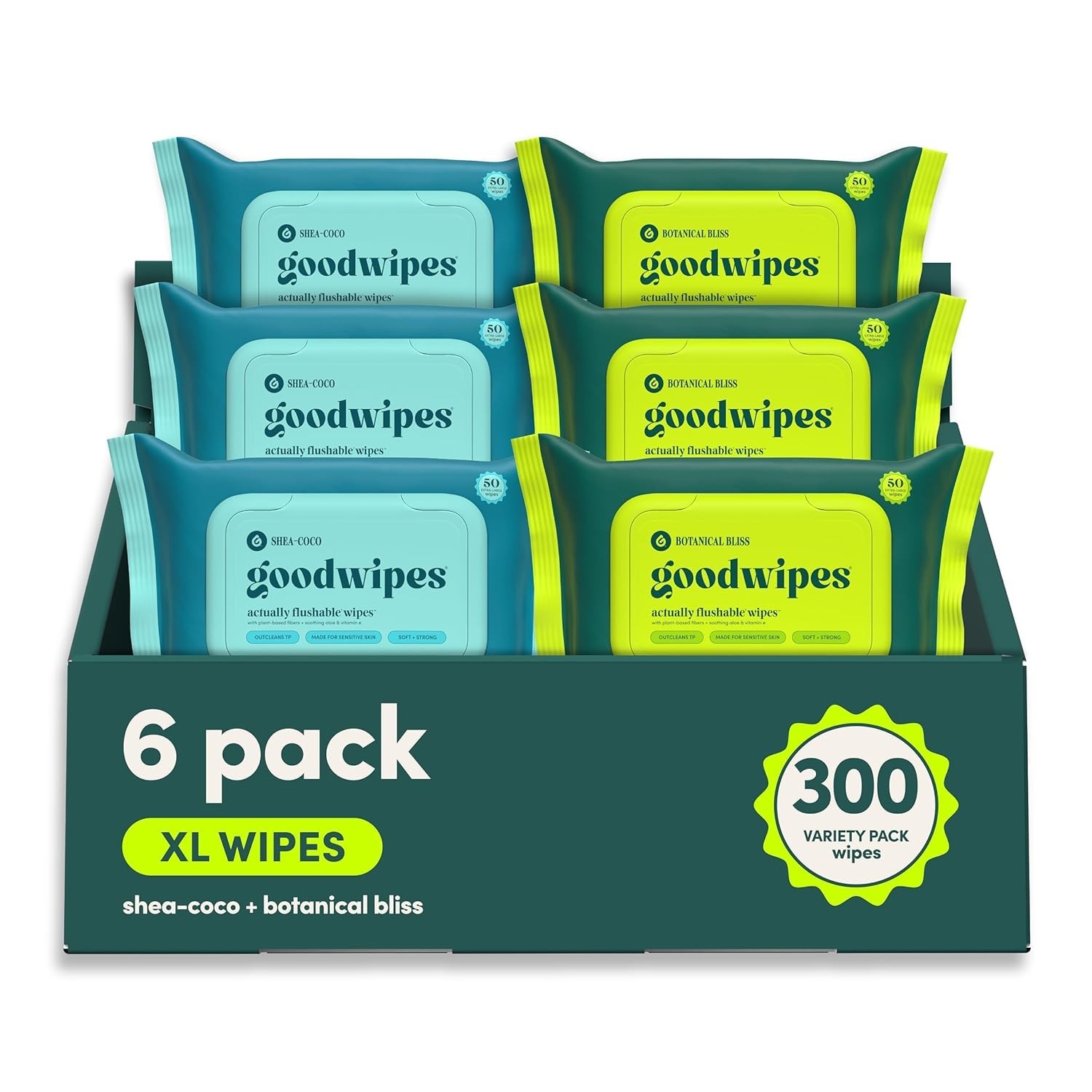 Flushable Butt Wipes Extra Large 300 Count, Shea Coco & Botanical Bliss, Wate…