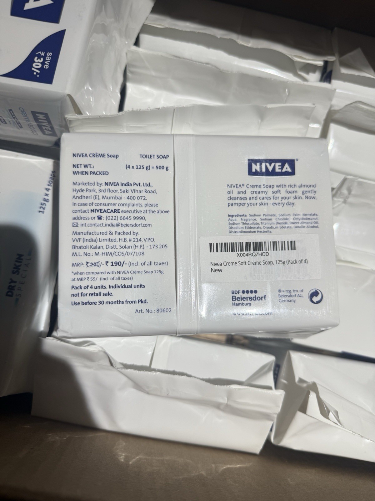 5 x 4 pack Nivea Creme Soft Care Bar Soap 125g Each.